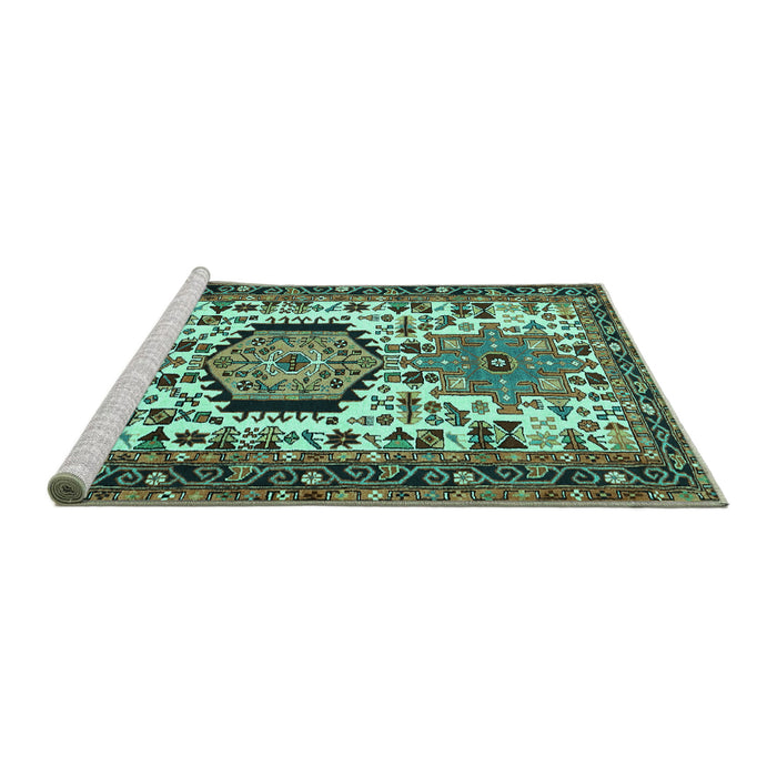 Sideview of Machine Washable Persian Turquoise Traditional Area Rugs, wshtr2331turq
