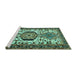 Sideview of Machine Washable Persian Turquoise Traditional Area Rugs, wshtr2331turq