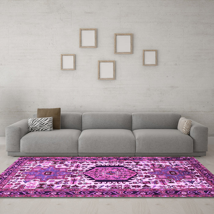 Machine Washable Persian Purple Traditional Area Rugs in a Living Room, wshtr2331pur