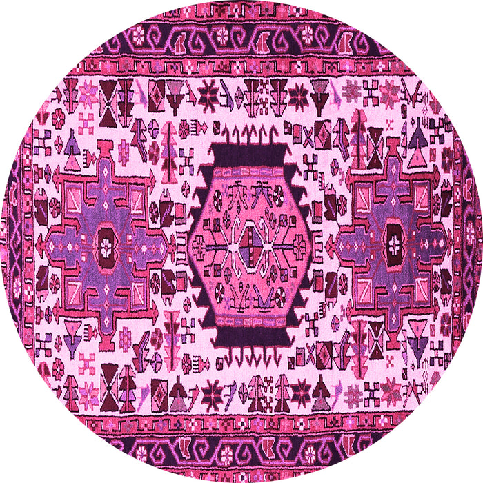Round Machine Washable Persian Pink Traditional Rug, wshtr2331pnk