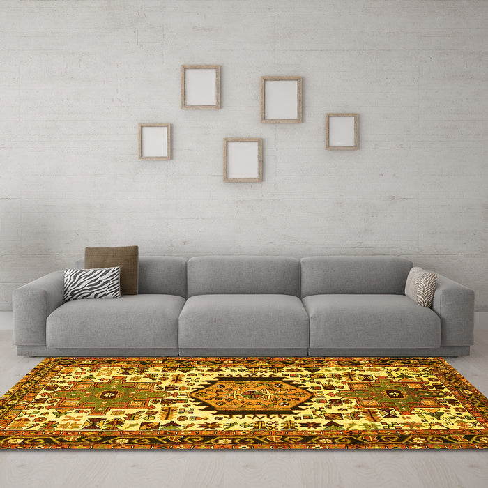 Machine Washable Persian Yellow Traditional Rug in a Living Room, wshtr2331yw