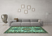 Machine Washable Persian Turquoise Traditional Area Rugs in a Living Room,, wshtr2331turq