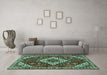 Machine Washable Persian Turquoise Traditional Area Rugs in a Living Room,, wshtr2332turq