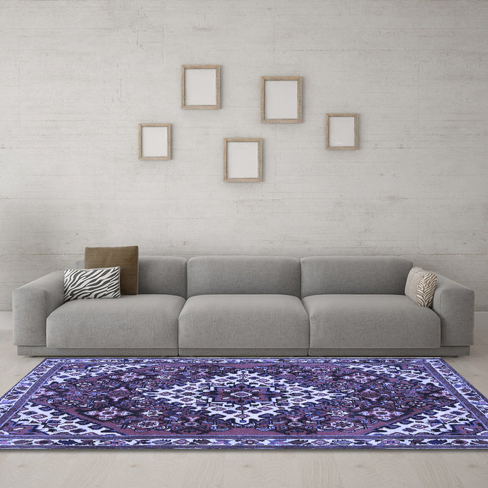 Machine Washable Persian Blue Traditional Rug in a Living Room, wshtr2332blu