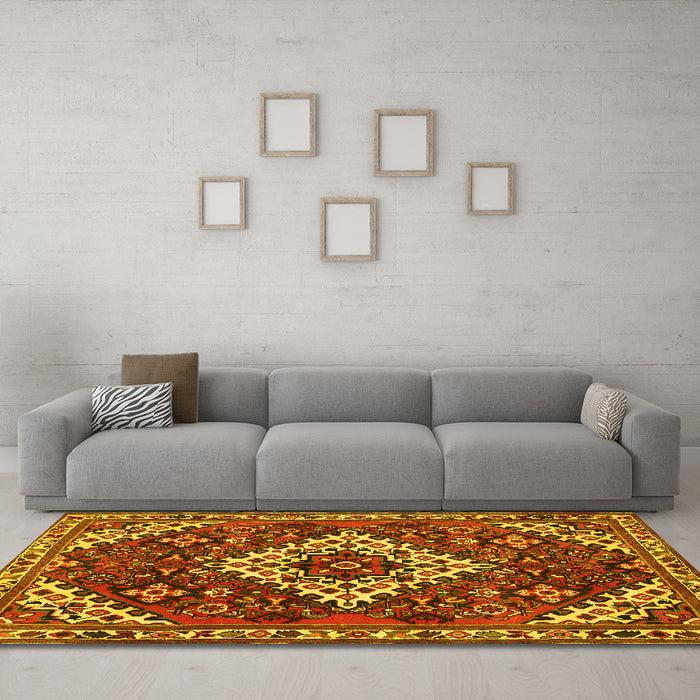 Machine Washable Persian Yellow Traditional Rug in a Living Room, wshtr2332yw