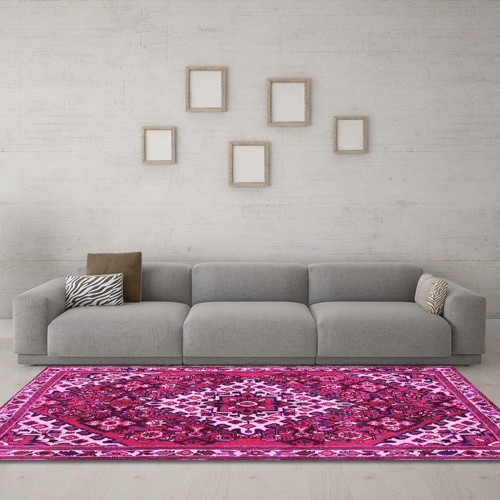 Machine Washable Persian Pink Traditional Rug in a Living Room, wshtr2332pnk