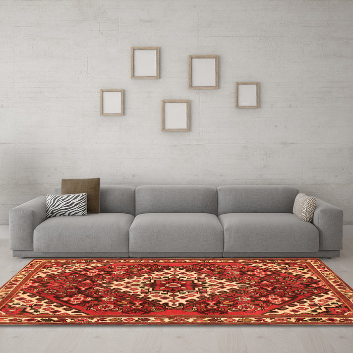 Machine Washable Persian Orange Traditional Area Rugs in a Living Room, wshtr2332org