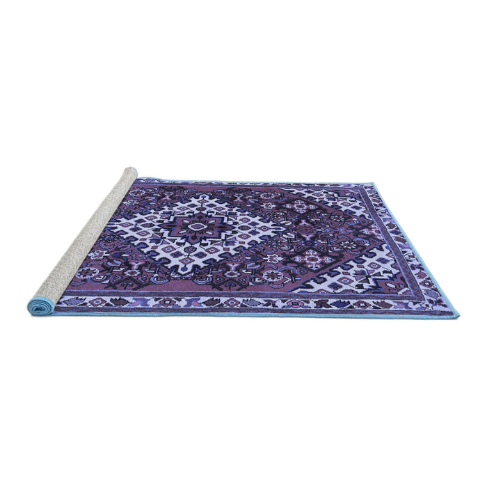 Sideview of Machine Washable Persian Blue Traditional Rug, wshtr2332blu