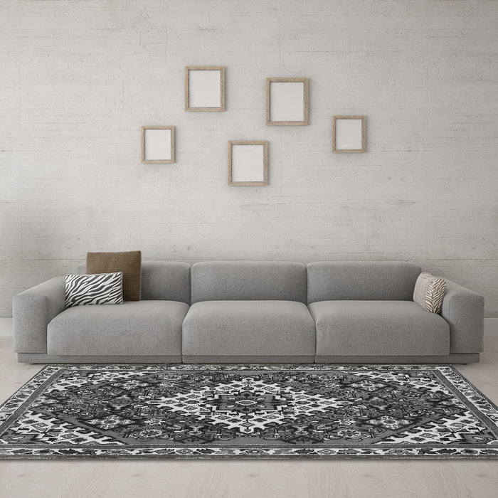 Machine Washable Persian Gray Traditional Rug in a Living Room,, wshtr2332gry