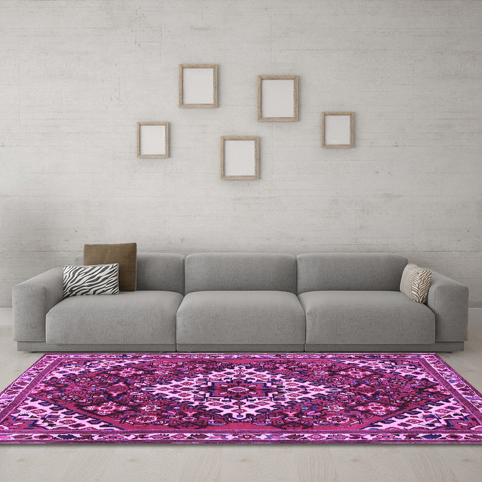 Machine Washable Persian Purple Traditional Area Rugs in a Living Room, wshtr2332pur
