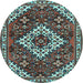 Round Machine Washable Persian Light Blue Traditional Rug, wshtr2332lblu