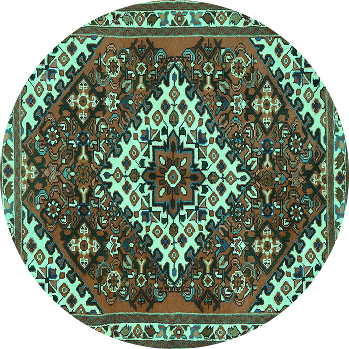 Round Machine Washable Persian Turquoise Traditional Area Rugs, wshtr2332turq