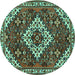 Round Machine Washable Persian Turquoise Traditional Area Rugs, wshtr2332turq