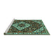 Sideview of Machine Washable Persian Turquoise Traditional Area Rugs, wshtr2332turq