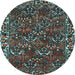 Round Machine Washable Persian Light Blue Traditional Rug, wshtr2333lblu