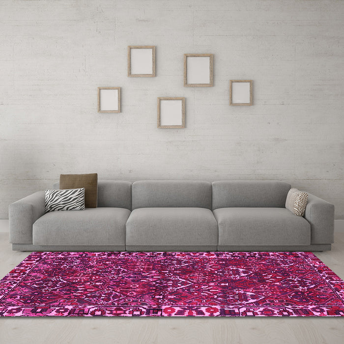 Machine Washable Persian Pink Traditional Rug in a Living Room, wshtr2333pnk