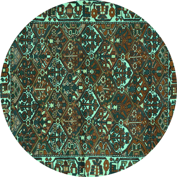 Round Machine Washable Persian Turquoise Traditional Area Rugs, wshtr2333turq