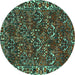 Round Machine Washable Persian Turquoise Traditional Area Rugs, wshtr2333turq