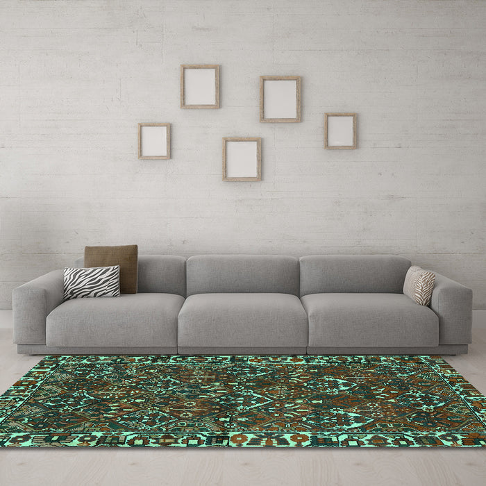 Machine Washable Persian Turquoise Traditional Area Rugs in a Living Room,, wshtr2333turq
