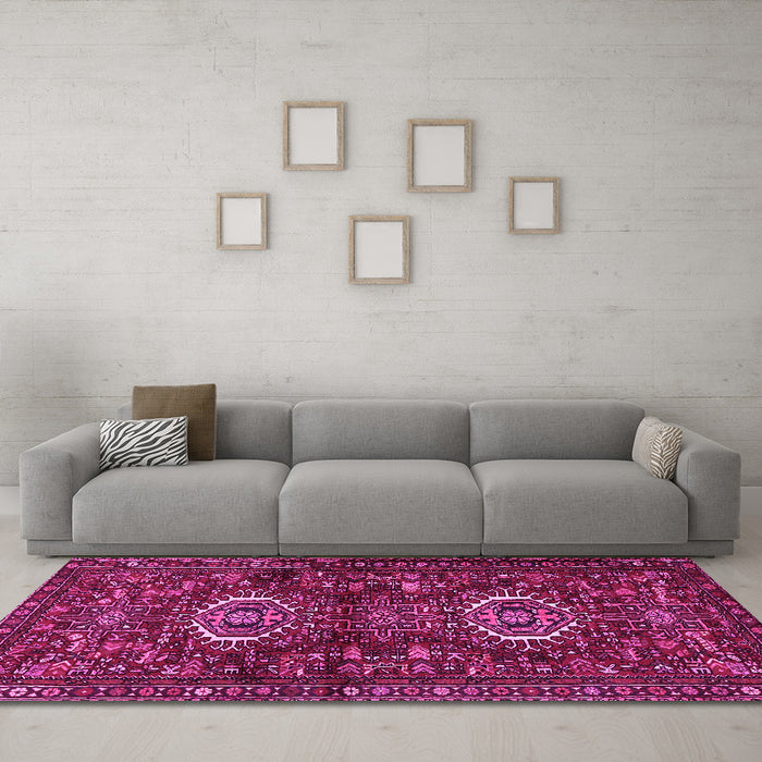 Machine Washable Persian Pink Traditional Rug in a Living Room, wshtr2334pnk