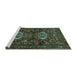 Sideview of Machine Washable Persian Turquoise Traditional Area Rugs, wshtr2334turq