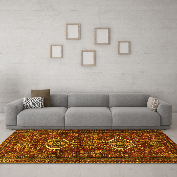 Machine Washable Persian Yellow Traditional Rug in a Living Room, wshtr2334yw