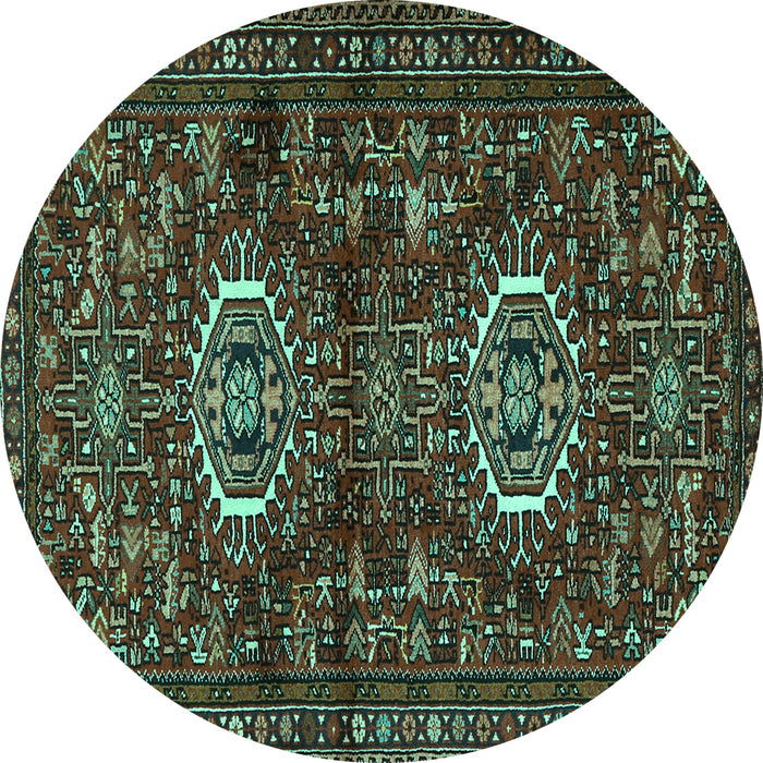 Round Machine Washable Persian Turquoise Traditional Area Rugs, wshtr2334turq