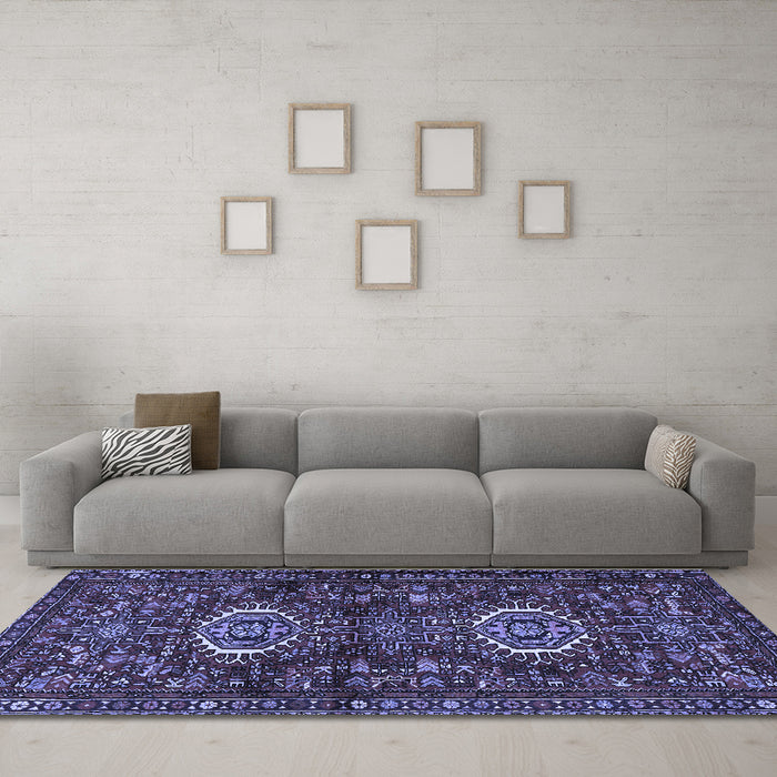 Machine Washable Persian Blue Traditional Rug in a Living Room, wshtr2334blu