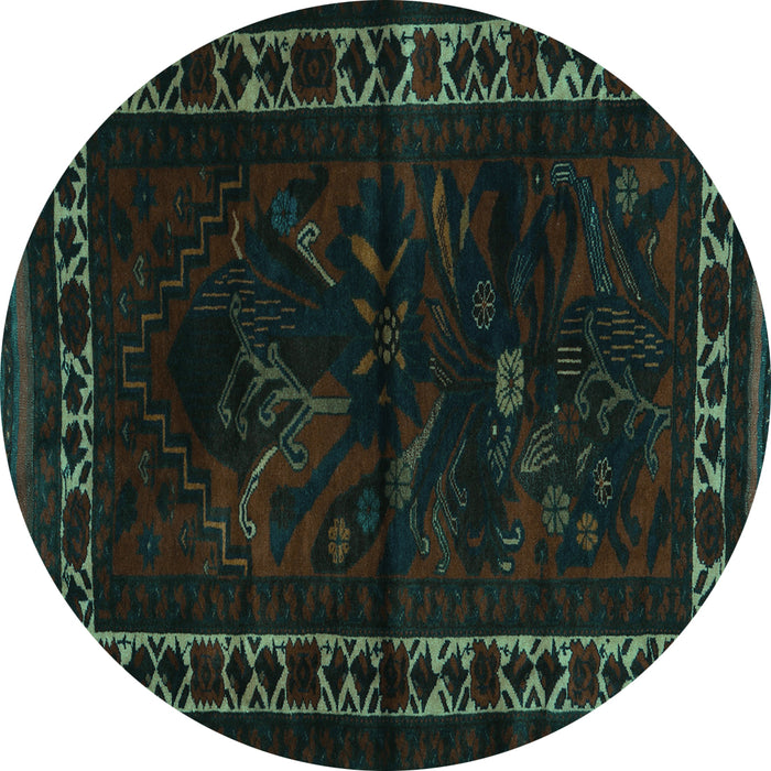 Round Persian Turquoise Traditional Rug, tr2335turq