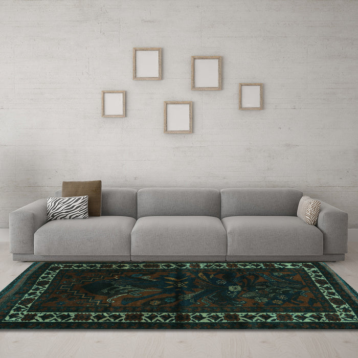 Machine Washable Persian Turquoise Traditional Area Rugs in a Living Room,, wshtr2335turq