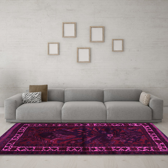 Machine Washable Persian Pink Traditional Rug in a Living Room, wshtr2335pnk