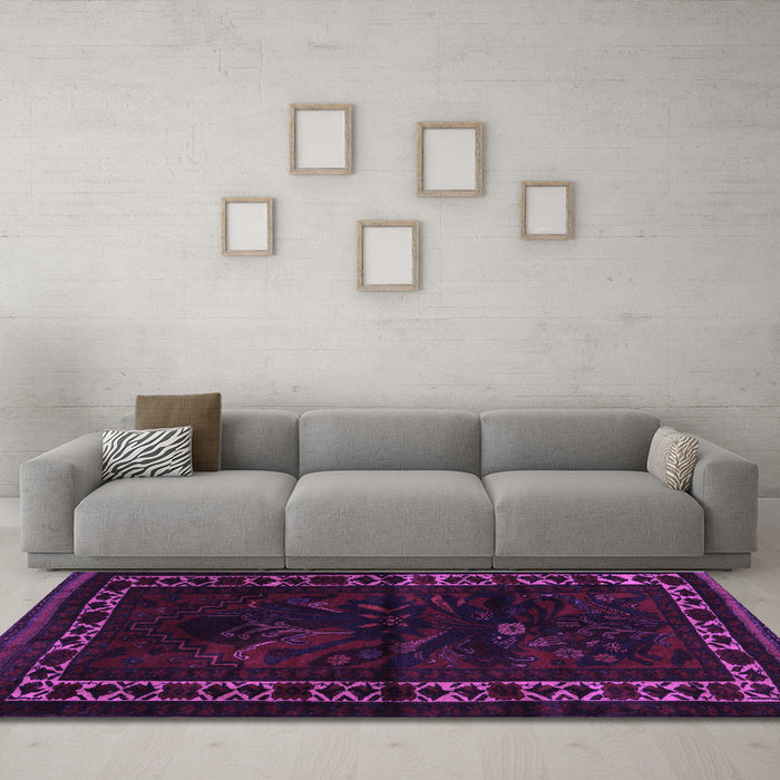 Machine Washable Persian Purple Traditional Area Rugs in a Living Room, wshtr2335pur