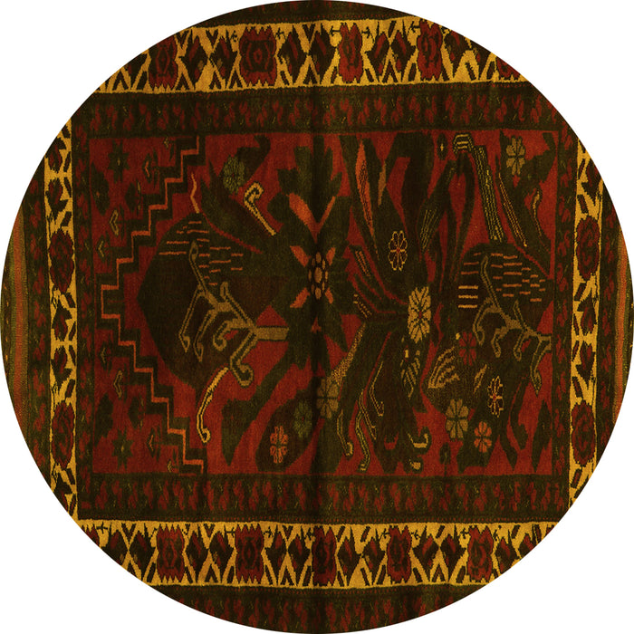 Round Machine Washable Persian Yellow Traditional Rug, wshtr2335yw