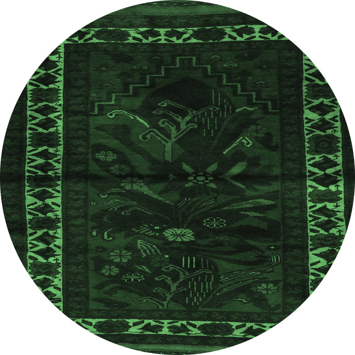 Round Machine Washable Persian Emerald Green Traditional Area Rugs, wshtr2335emgrn
