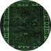 Round Machine Washable Persian Emerald Green Traditional Area Rugs, wshtr2335emgrn