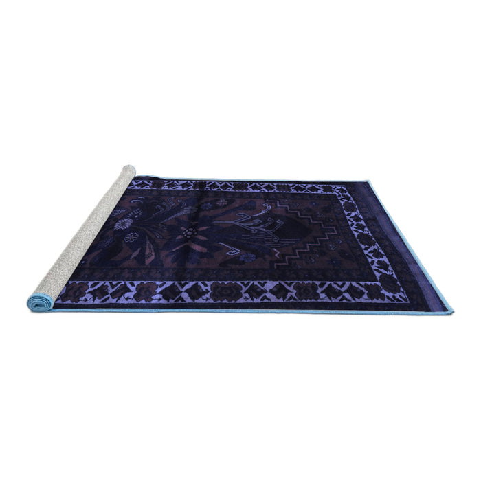 Sideview of Machine Washable Persian Blue Traditional Rug, wshtr2335blu