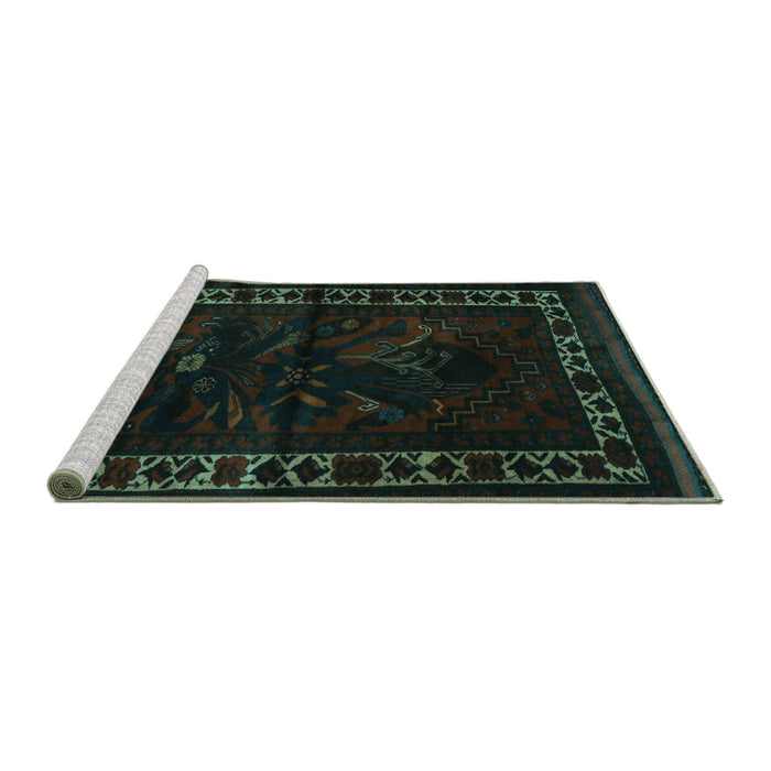 Sideview of Machine Washable Persian Turquoise Traditional Area Rugs, wshtr2335turq