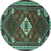 Round Persian Turquoise Traditional Rug, tr2336turq