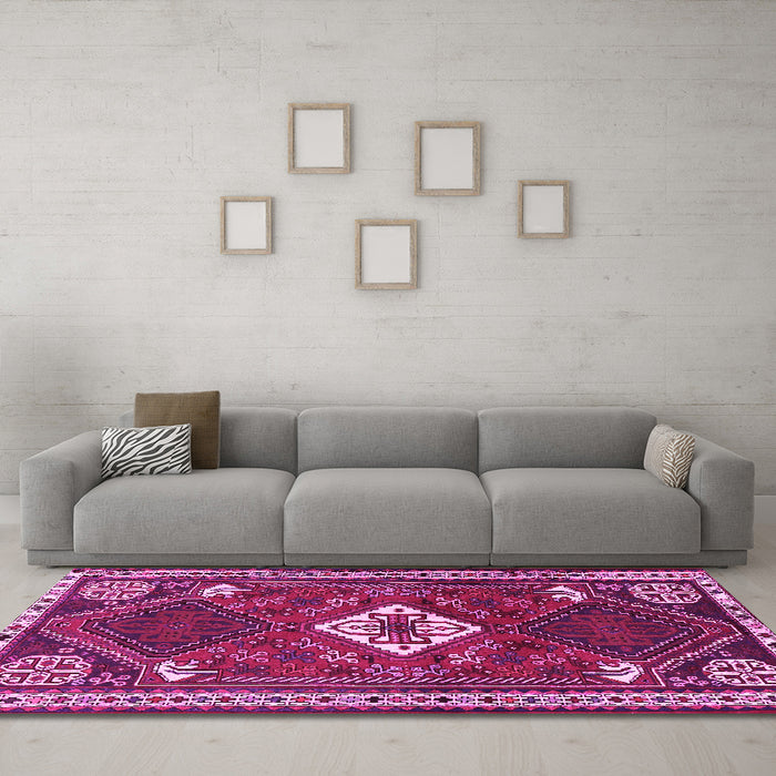 Machine Washable Persian Pink Traditional Rug in a Living Room, wshtr2336pnk
