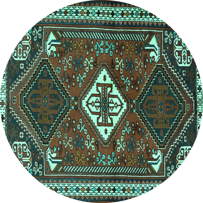 Round Machine Washable Persian Turquoise Traditional Area Rugs, wshtr2336turq