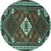 Round Machine Washable Persian Turquoise Traditional Area Rugs, wshtr2336turq