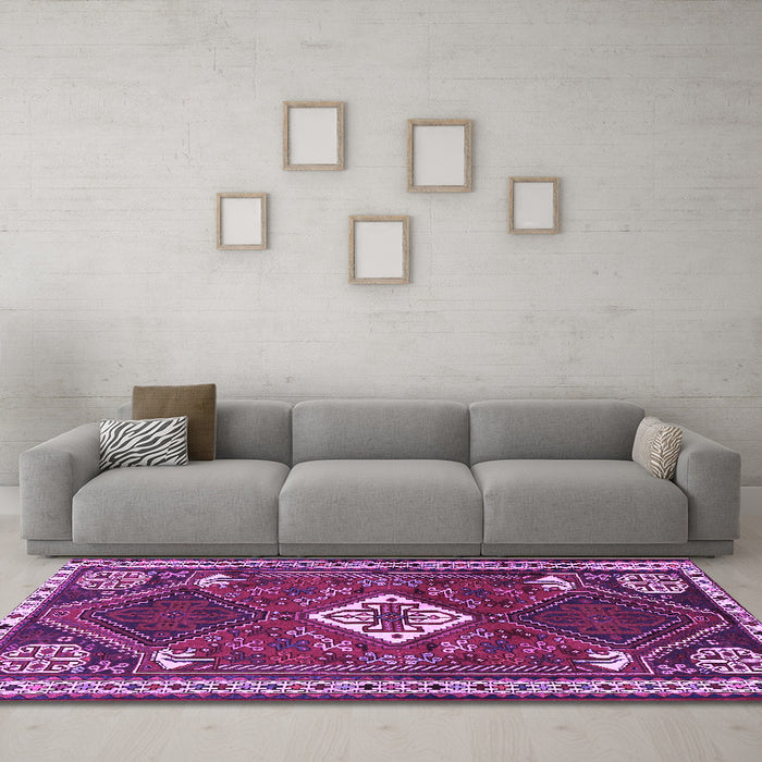 Machine Washable Persian Purple Traditional Area Rugs in a Living Room, wshtr2336pur