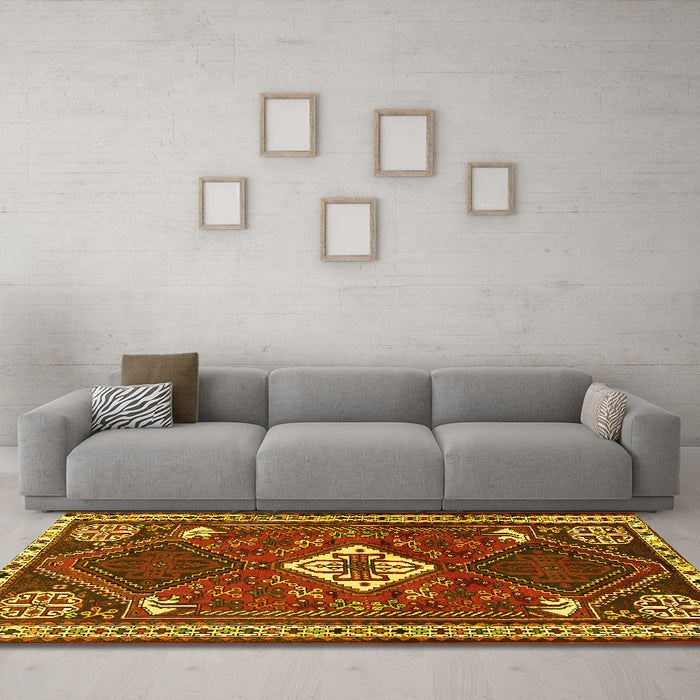 Machine Washable Persian Yellow Traditional Rug in a Living Room, wshtr2336yw