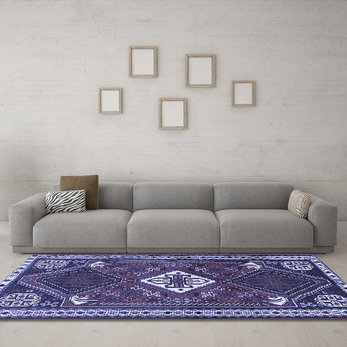 Machine Washable Persian Blue Traditional Rug in a Living Room, wshtr2336blu