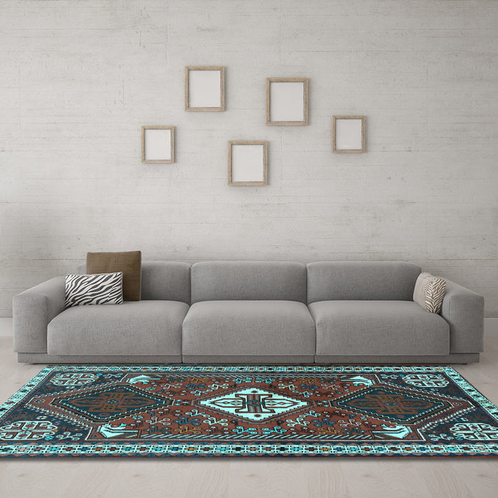 Machine Washable Persian Light Blue Traditional Rug in a Living Room, wshtr2336lblu