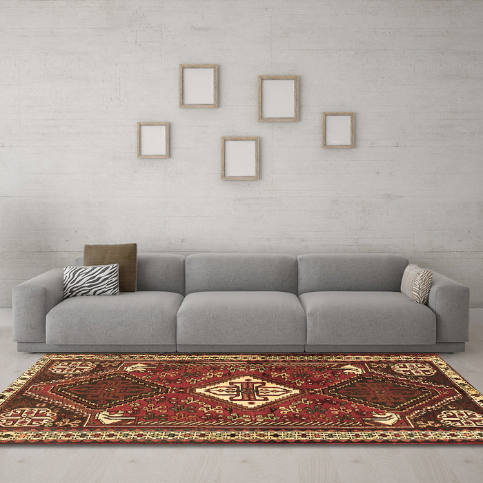 Machine Washable Persian Brown Traditional Rug in a Living Room,, wshtr2336brn