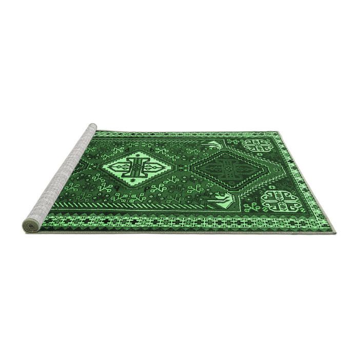 Sideview of Machine Washable Persian Emerald Green Traditional Area Rugs, wshtr2336emgrn