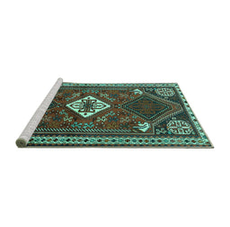 Sideview of Machine Washable Persian Turquoise Traditional Area Rugs, wshtr2336turq