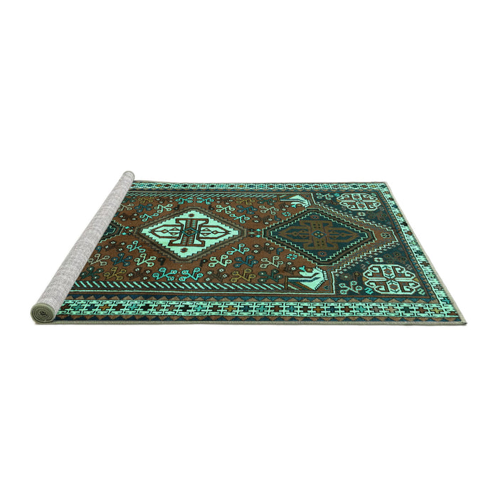 Sideview of Machine Washable Persian Turquoise Traditional Area Rugs, wshtr2336turq