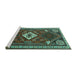 Sideview of Machine Washable Persian Turquoise Traditional Area Rugs, wshtr2336turq